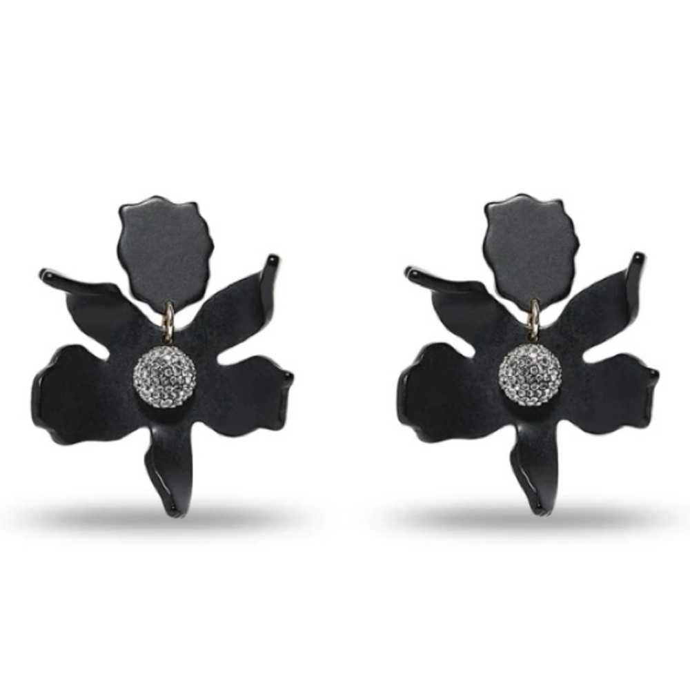 Lele Sadoughi Black Flower Drop Earrings with Crystal Center